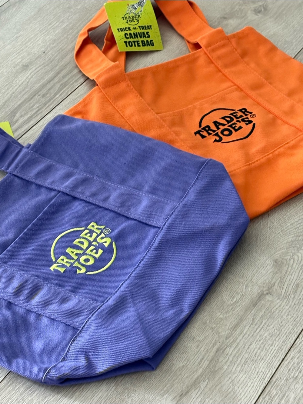 Trader Joe's Set of 2 Mini Tote Bags - Purple Orange NWT